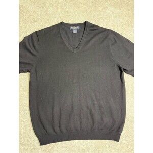 Brooks Brothers Men's Black Merino Wool Blend V-Neck Knit Pullover Sweater XL